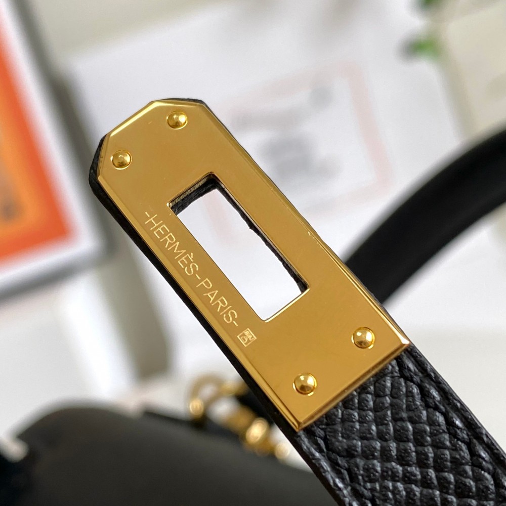Hermès Kelly series pure black exquisite hardware genuine leather shoulder strap handbag Hermès Kelly series pure black exquisite hardware genuine leather shoulder strap handbag