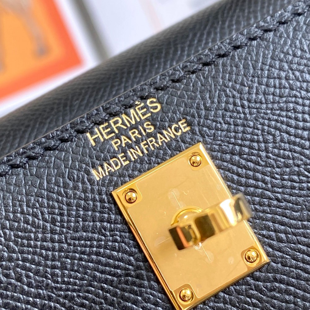 Hermès Kelly series pure black exquisite hardware genuine leather shoulder strap handbag Hermès Kelly series pure black exquisite hardware genuine leather shoulder strap handbag