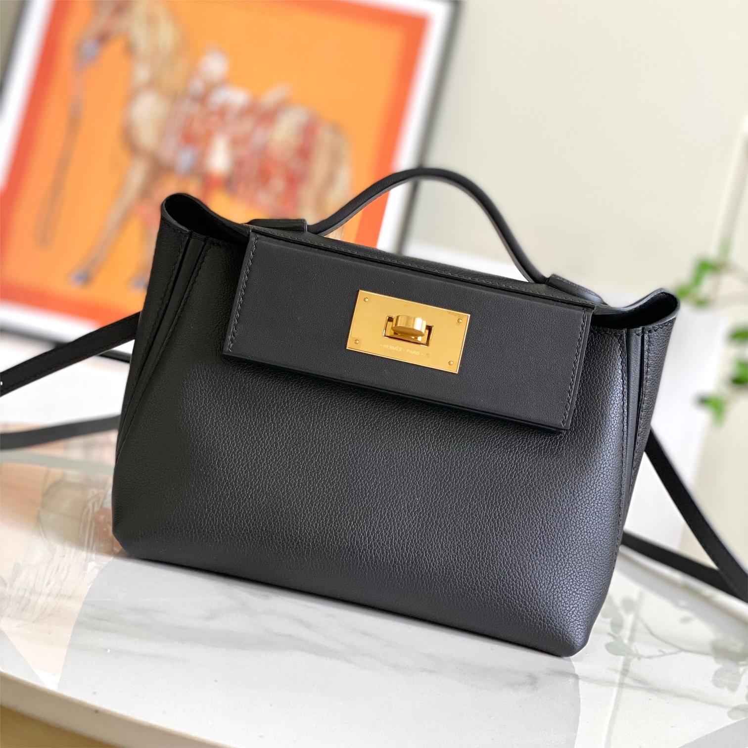 Hermès classic pure black gold exquisite hardware genuine leather shoulder strap handbag Hermès classic pure black gold exquisite hardware genuine leather shoulder strap handbag