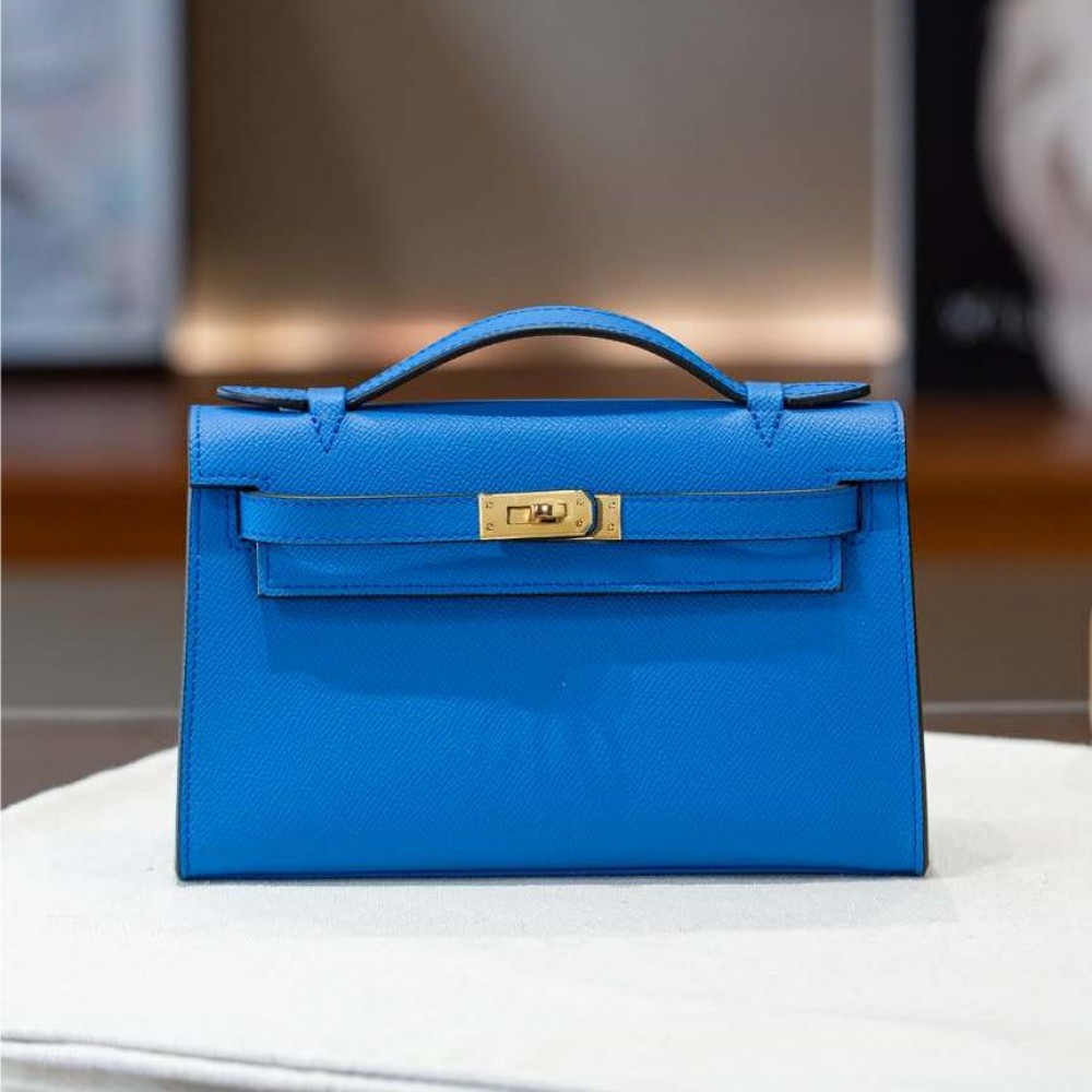 Hermès Kelly series classic pure blue exquisite hardware genuine leather shoulder strap handbag Hermès Kelly series classic pure blue exquisite hardware genuine leather shoulder strap handbag