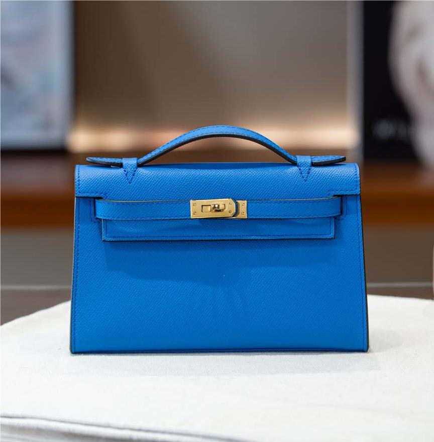 Hermès Kelly series classic pure blue exquisite hardware genuine leather shoulder strap handbag Hermès Kelly series classic pure blue exquisite hardware genuine leather shoulder strap handbag
