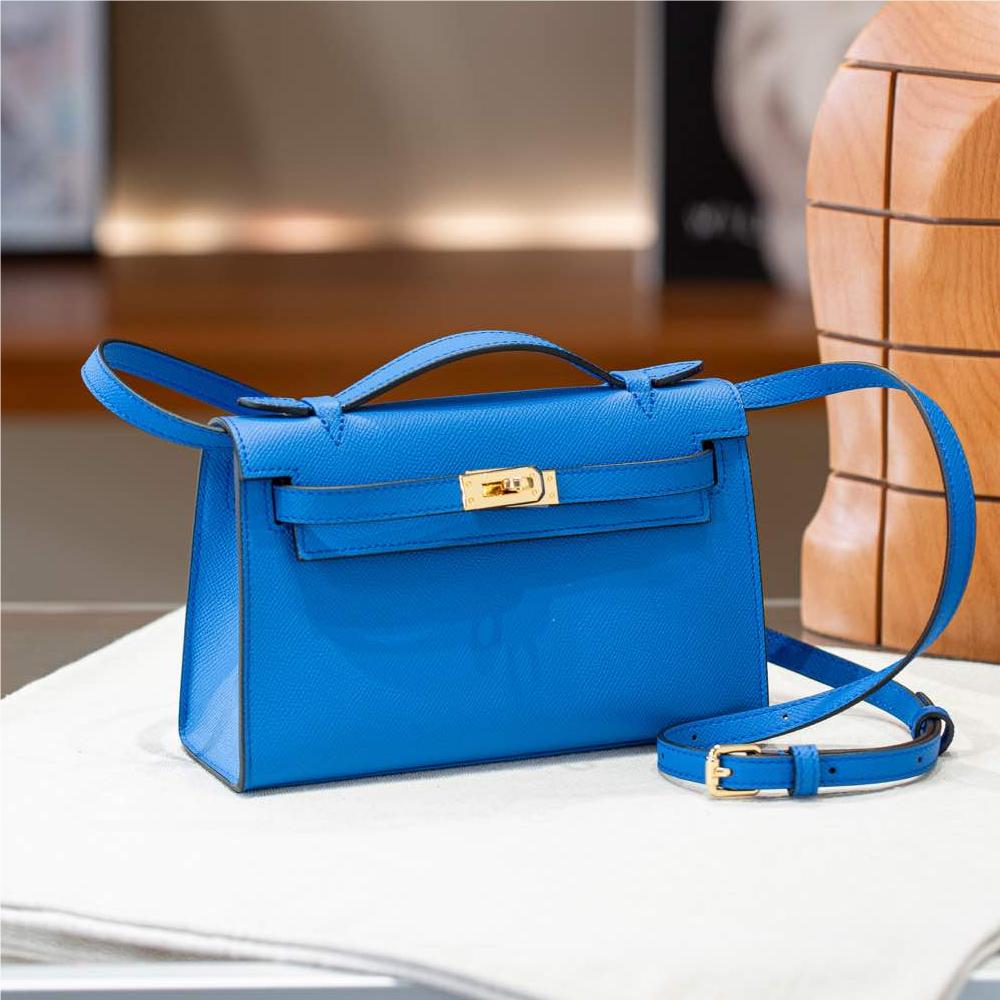 Hermès Kelly series classic pure blue exquisite hardware genuine leather shoulder strap handbag Hermès Kelly series classic pure blue exquisite hardware genuine leather shoulder strap handbag