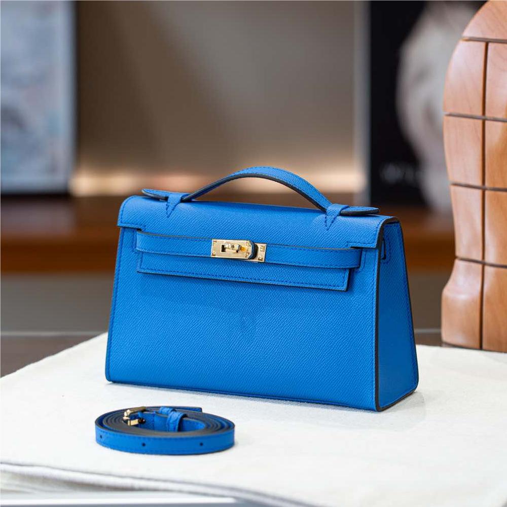 Hermès Kelly series classic pure blue exquisite hardware genuine leather shoulder strap handbag Hermès Kelly series classic pure blue exquisite hardware genuine leather shoulder strap handbag