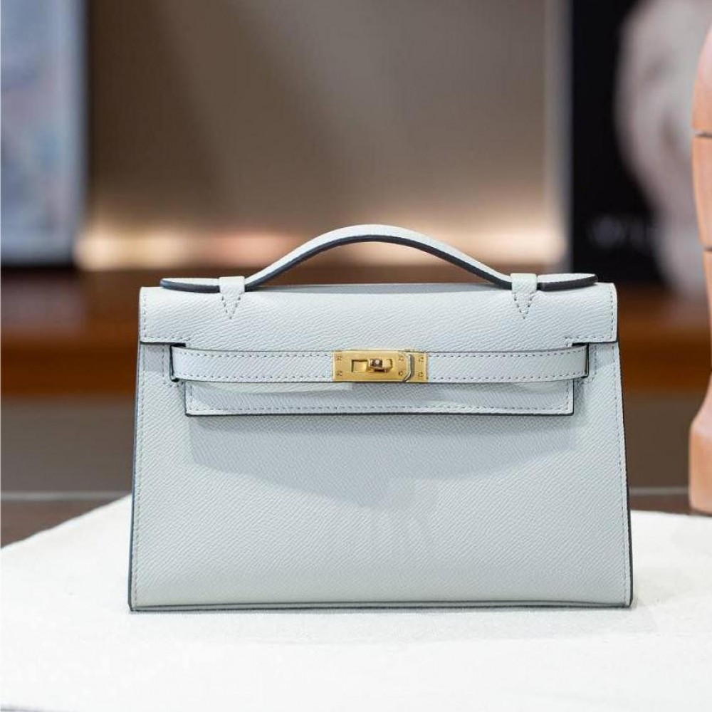 Hermès Kelly series classic light blue exquisite hardware genuine leather shoulder strap handbag Hermès Kelly series classic light blue exquisite hardware genuine leather shoulder strap handbag