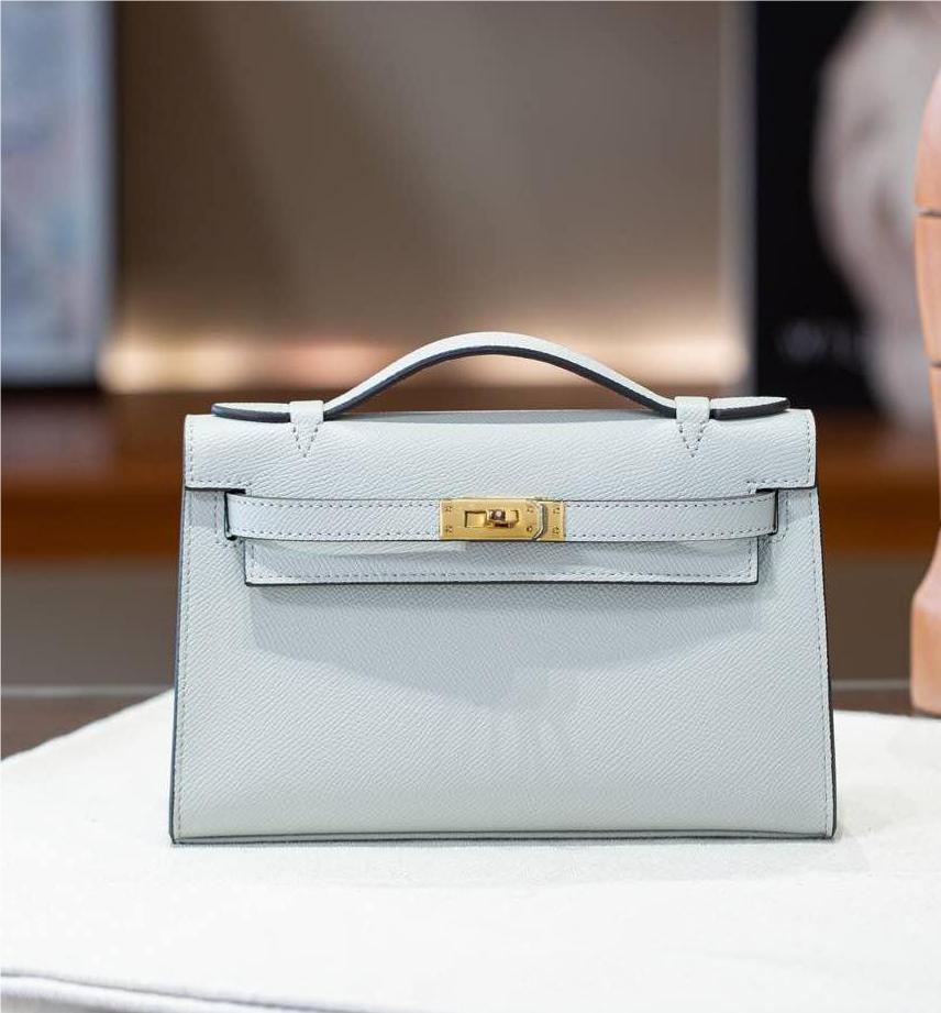 Hermès Kelly series classic light blue exquisite hardware genuine leather shoulder strap handbag Hermès Kelly series classic light blue exquisite hardware genuine leather shoulder strap handbag