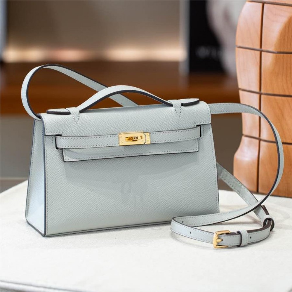 Hermès Kelly series classic light blue exquisite hardware genuine leather shoulder strap handbag Hermès Kelly series classic light blue exquisite hardware genuine leather shoulder strap handbag