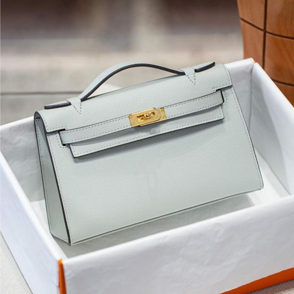 Hermès Kelly series classic light blue exquisite hardware genuine leather shoulder strap handbag Hermès Kelly series classic light blue exquisite hardware genuine leather shoulder strap handbag