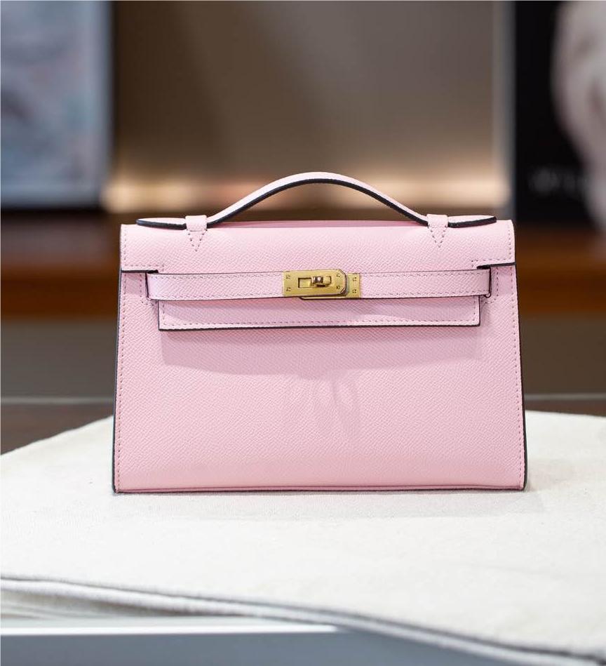 Hermès Kelly series classic bright pink exquisite hardware genuine leather shoulder strap handbag Hermès Kelly series classic bright pink exquisite hardware genuine leather shoulder strap handbag