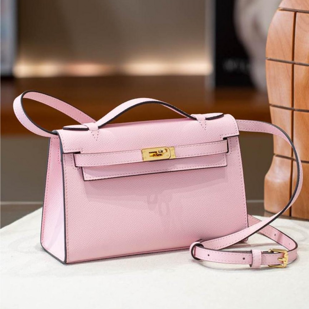 Hermès Kelly series classic bright pink exquisite hardware genuine leather shoulder strap handbag Hermès Kelly series classic bright pink exquisite hardware genuine leather shoulder strap handbag