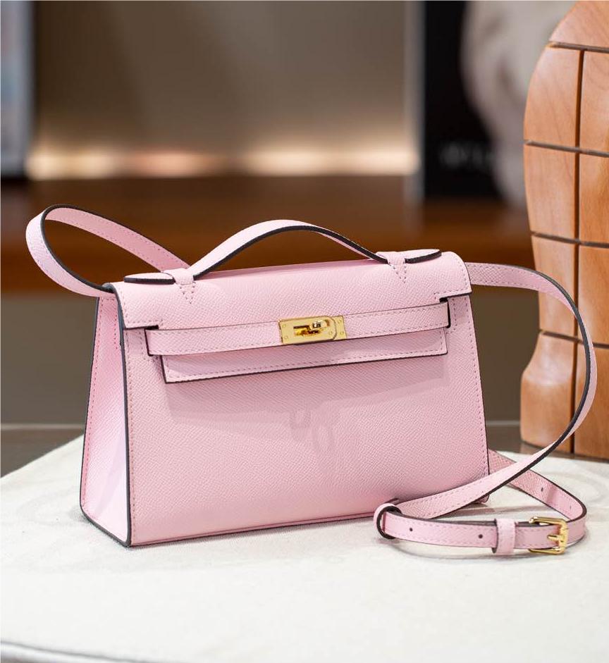 Hermès Kelly series classic bright pink exquisite hardware genuine leather shoulder strap handbag Hermès Kelly series classic bright pink exquisite hardware genuine leather shoulder strap handbag
