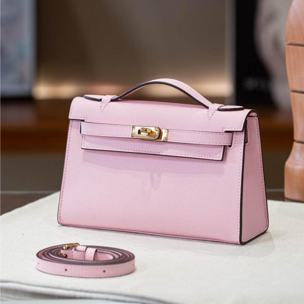 Hermès Kelly series classic bright pink exquisite hardware genuine leather shoulder strap handbag Hermès Kelly series classic bright pink exquisite hardware genuine leather shoulder strap handbag