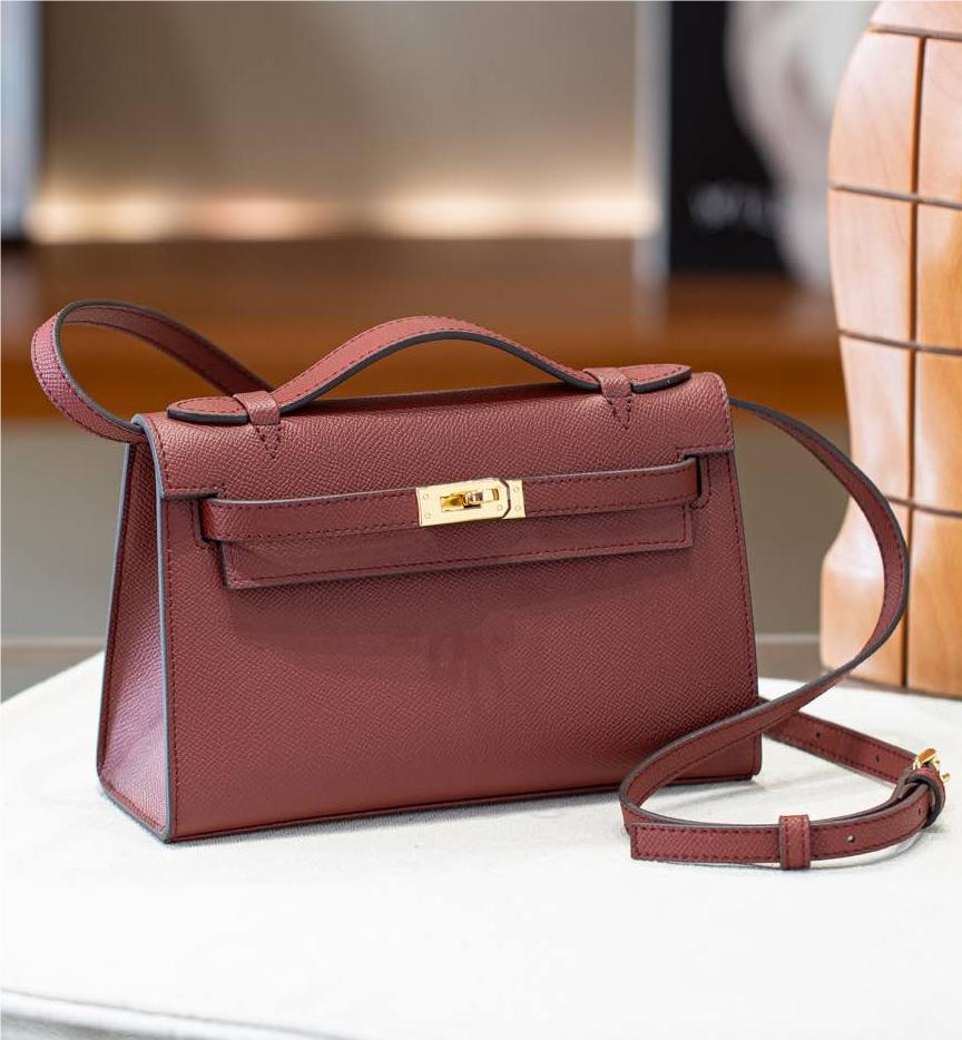 Hermès Kelly series classic cinnabar red exquisite hardware genuine leather shoulder strap handbag