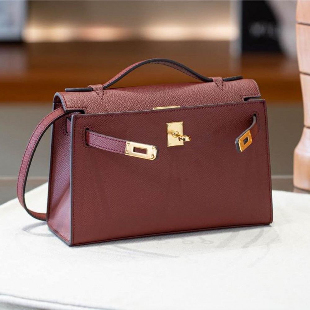 Hermès Kelly series classic cinnabar red exquisite hardware genuine leather shoulder strap handbag Hermès Kelly series classic cinnabar red exquisite hardware genuine leather shoulder strap handbag