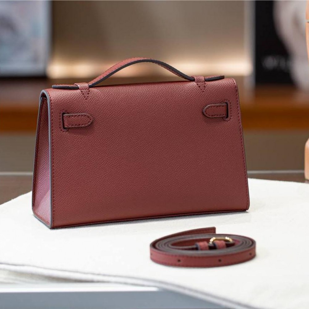 Hermès Kelly series classic cinnabar red exquisite hardware genuine leather shoulder strap handbag Hermès Kelly series classic cinnabar red exquisite hardware genuine leather shoulder strap handbag