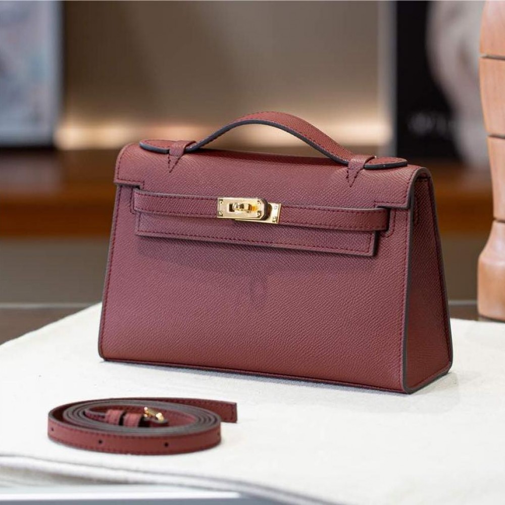 Hermès Kelly series classic cinnabar red exquisite hardware genuine leather shoulder strap handbag Hermès Kelly series classic cinnabar red exquisite hardware genuine leather shoulder strap handbag
