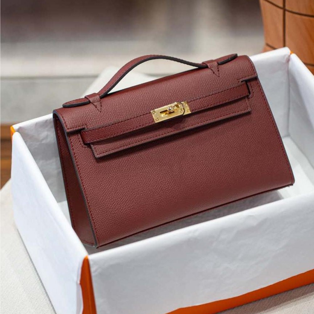 Hermès Kelly series classic cinnabar red exquisite hardware genuine leather shoulder strap handbag Hermès Kelly series classic cinnabar red exquisite hardware genuine leather shoulder strap handbag