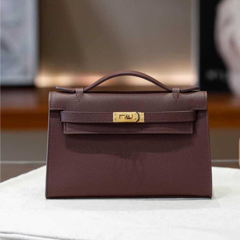 Hermès Kelly classic chocolate color exquisite hardware genuine leather shoulder strap handbag Hermès Kelly classic chocolate color exquisite hardware genuine leather shoulder strap handbag
