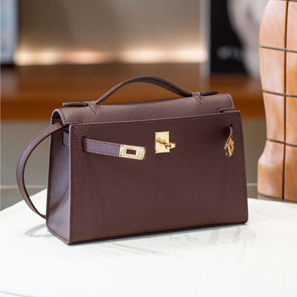 Hermès Kelly classic chocolate color exquisite hardware genuine leather shoulder strap handbag Hermès Kelly classic chocolate color exquisite hardware genuine leather shoulder strap handbag
