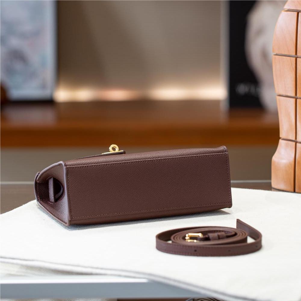 Hermès Kelly classic chocolate color exquisite hardware genuine leather shoulder strap handbag Hermès Kelly classic chocolate color exquisite hardware genuine leather shoulder strap handbag