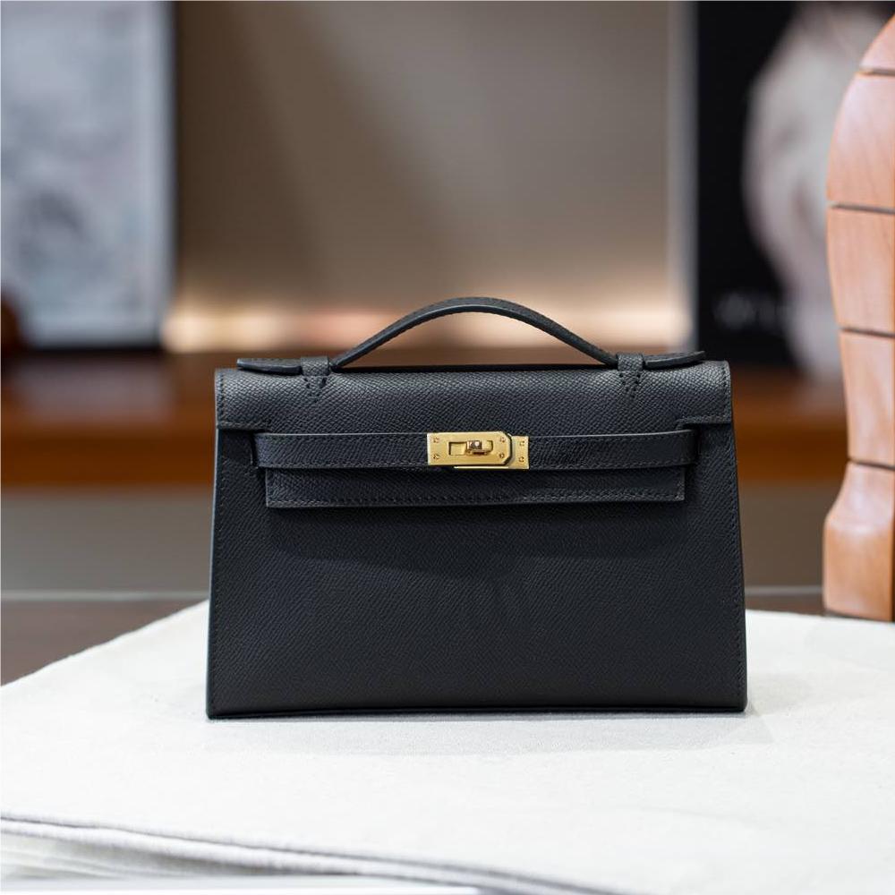Hermès Kelly series classic pure black exquisite hardware genuine leather shoulder strap handbag Hermès Kelly series classic pure black exquisite hardware genuine leather shoulder strap handbag