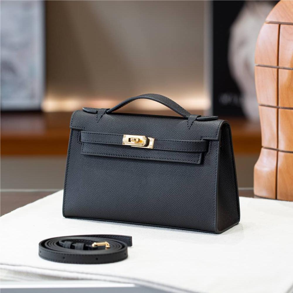 Hermès Kelly series classic pure black exquisite hardware genuine leather shoulder strap handbag Hermès Kelly series classic pure black exquisite hardware genuine leather shoulder strap handbag