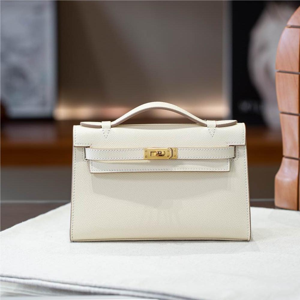 Hermès Kelly series classic pure white exquisite hardware genuine leather shoulder strap handbag Hermès Kelly series classic pure white exquisite hardware genuine leather shoulder strap handbag