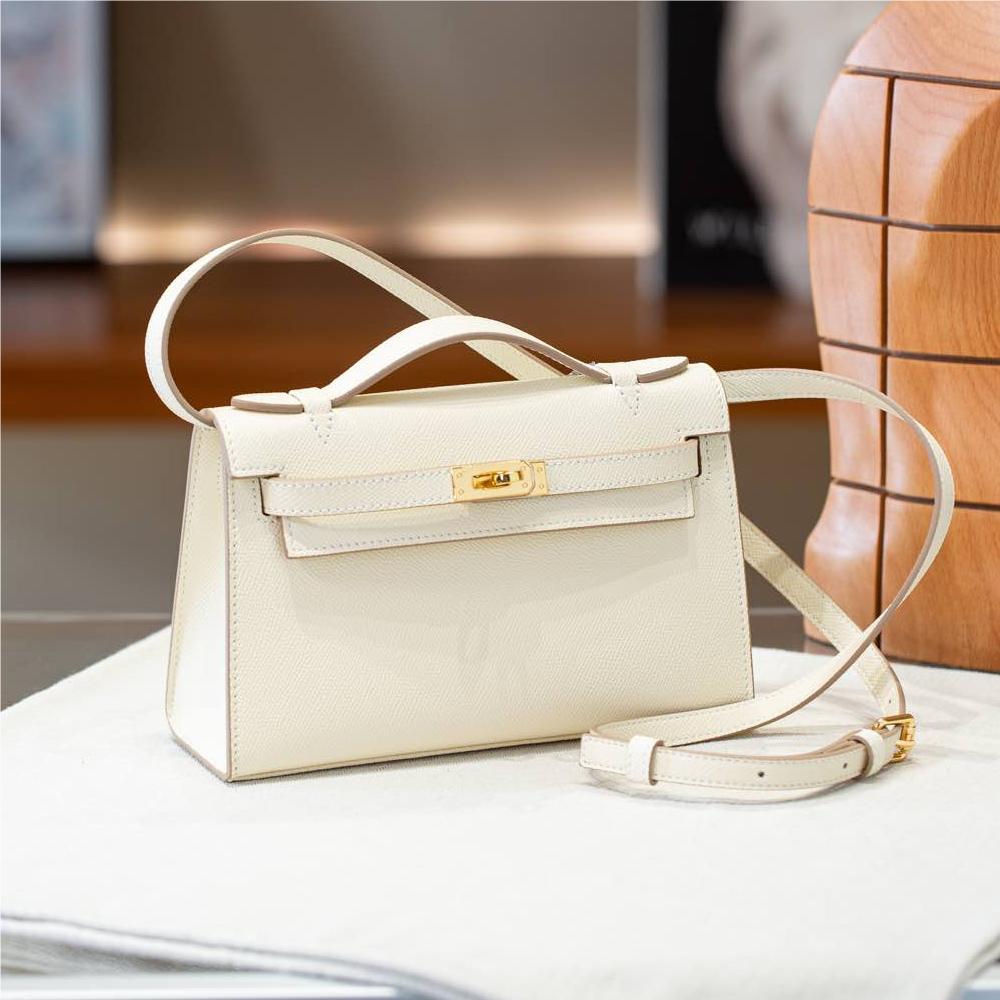 Hermès Kelly series classic pure white exquisite hardware genuine leather shoulder strap handbag Hermès Kelly series classic pure white exquisite hardware genuine leather shoulder strap handbag