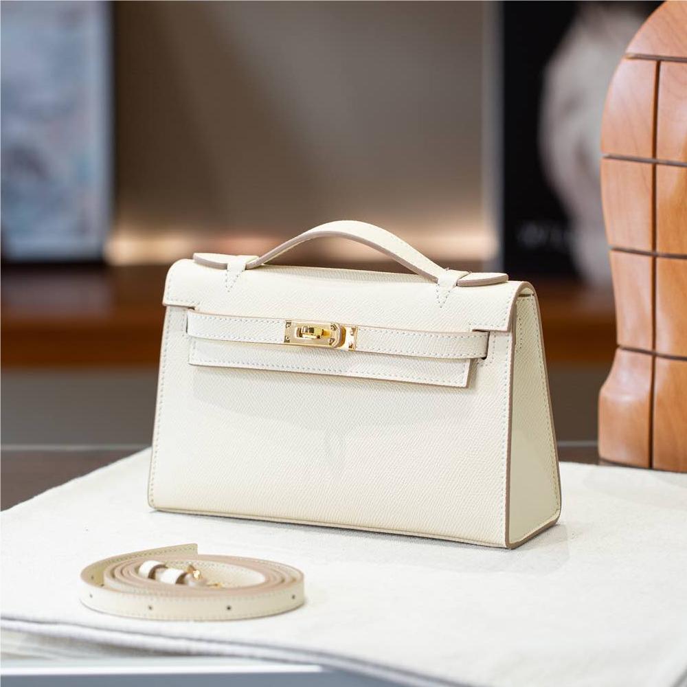 Hermès Kelly series classic pure white exquisite hardware genuine leather shoulder strap handbag Hermès Kelly series classic pure white exquisite hardware genuine leather shoulder strap handbag