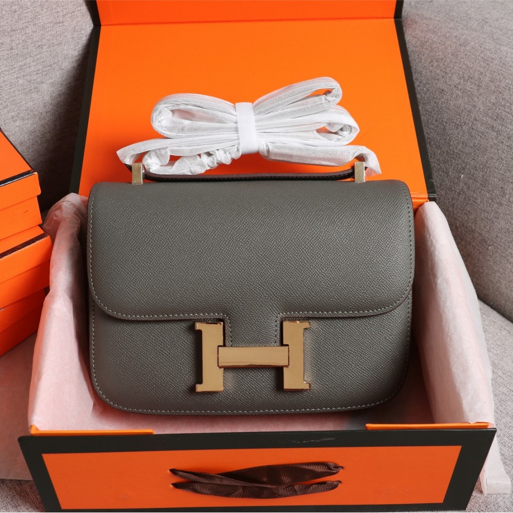 Hermès Constance exquisite hardware logo gray leather matte texture bag Hermès Constance exquisite hardware logo gray leather matte texture bag