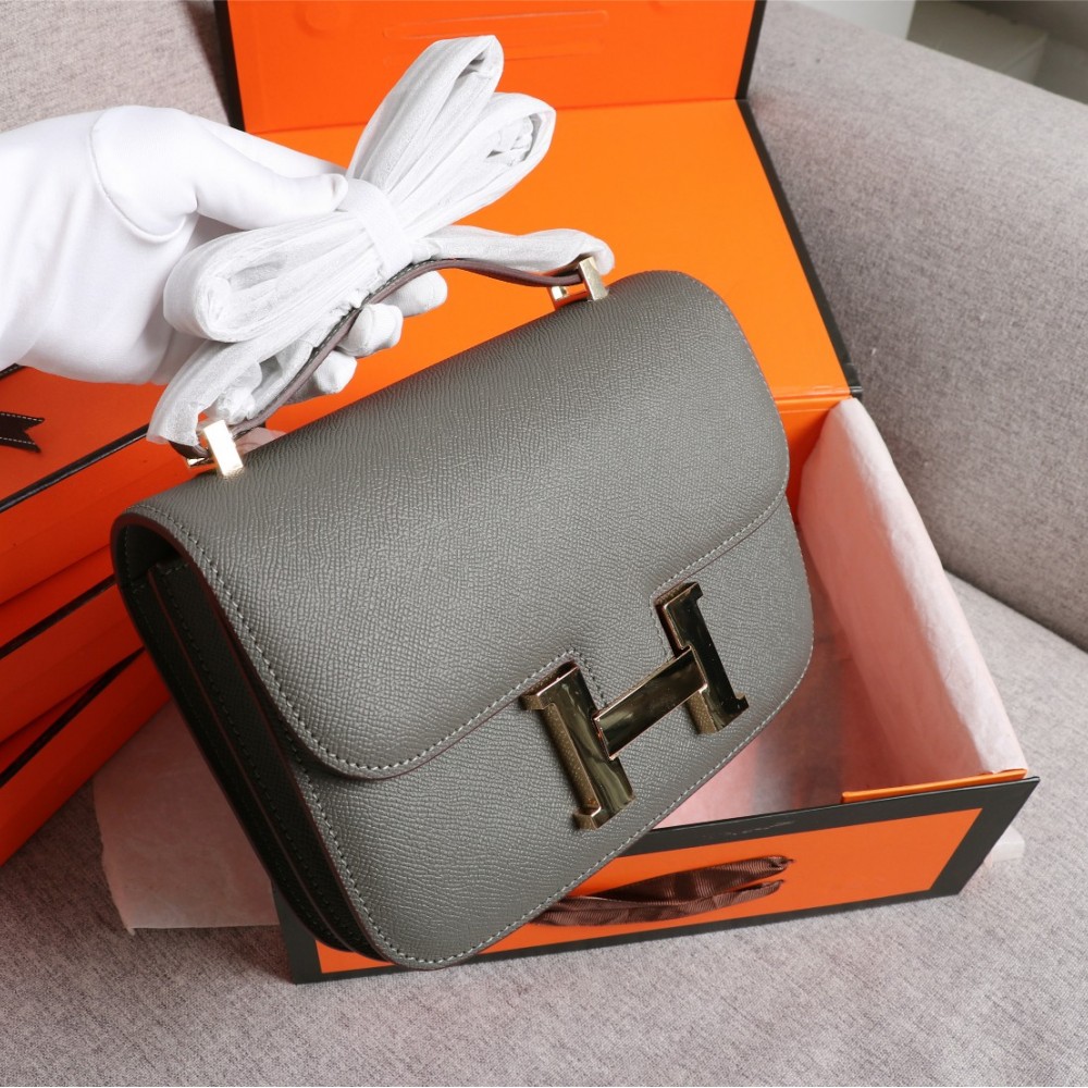 Hermès Constance exquisite hardware logo gray leather matte texture bag Hermès Constance exquisite hardware logo gray leather matte texture bag