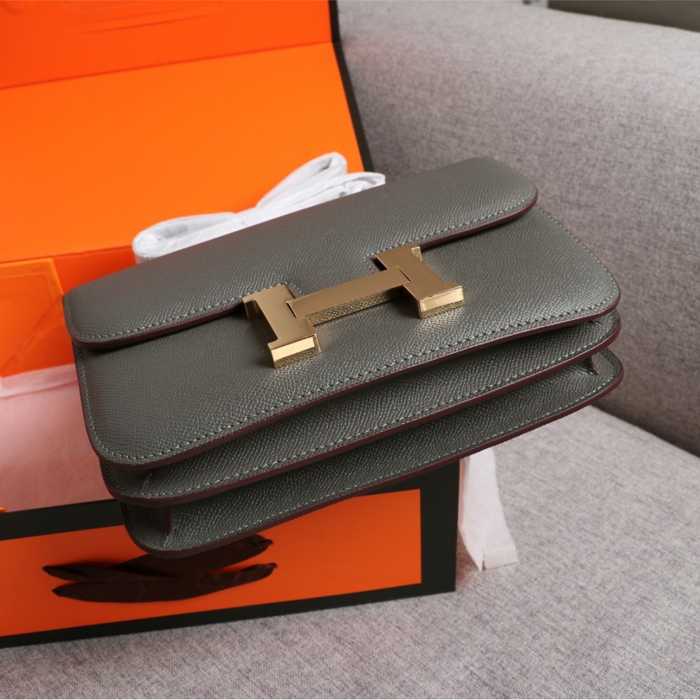 Hermès Constance exquisite hardware logo gray leather matte texture bag Hermès Constance exquisite hardware logo gray leather matte texture bag