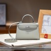 Hermès Kelly series light blue leather silver hardware shoulder strap handbag Hermès Kelly series light blue leather silver hardware shoulder strap handbag