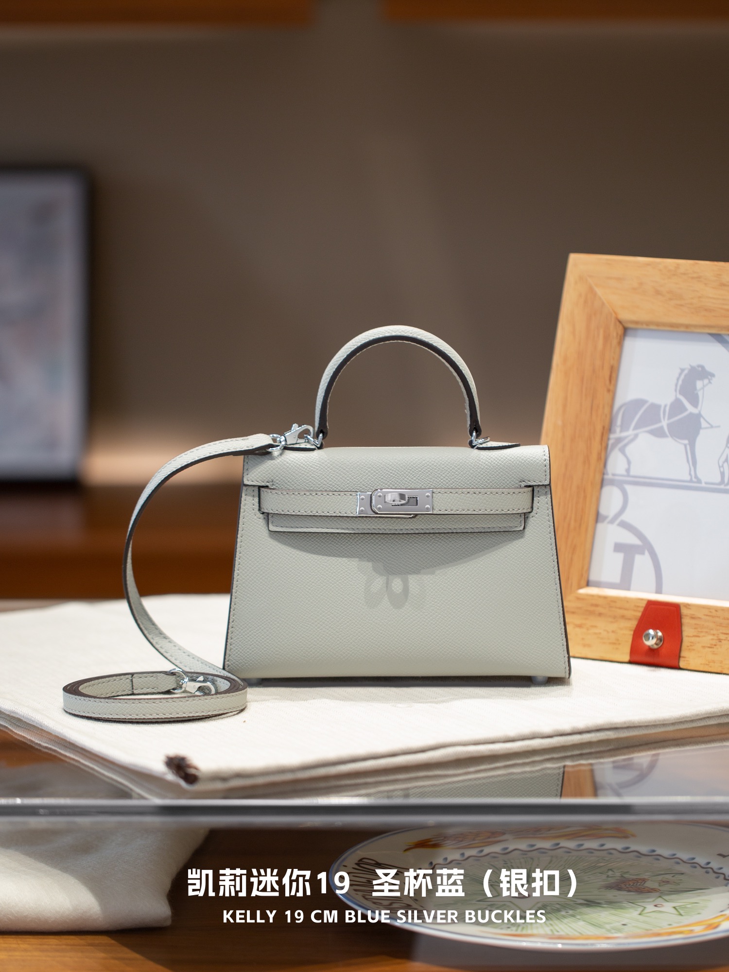 Hermès Kelly series light blue leather silver hardware shoulder strap handbag Hermès Kelly series light blue leather silver hardware shoulder strap handbag