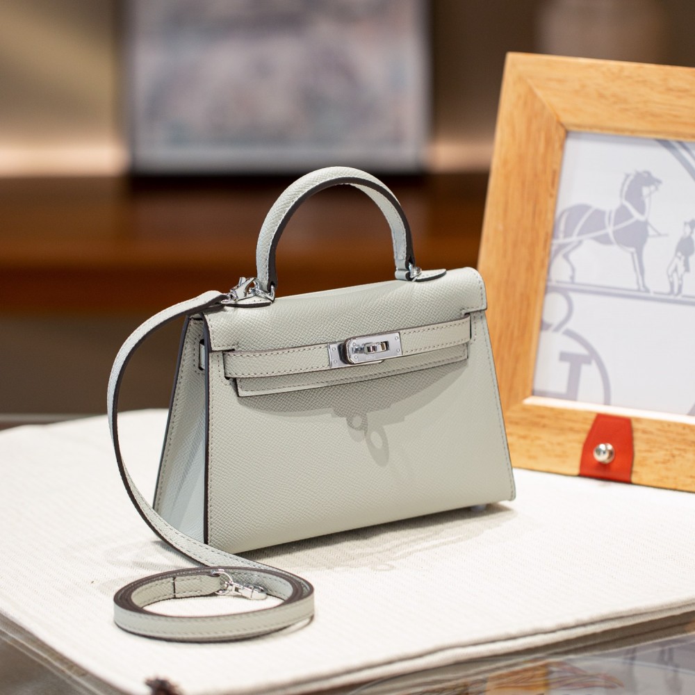 Hermès Kelly series light blue leather silver hardware shoulder strap handbag Hermès Kelly series light blue leather silver hardware shoulder strap handbag