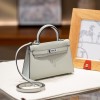 Hermès Kelly series light blue leather silver hardware shoulder strap handbag Hermès Kelly series light blue leather silver hardware shoulder strap handbag