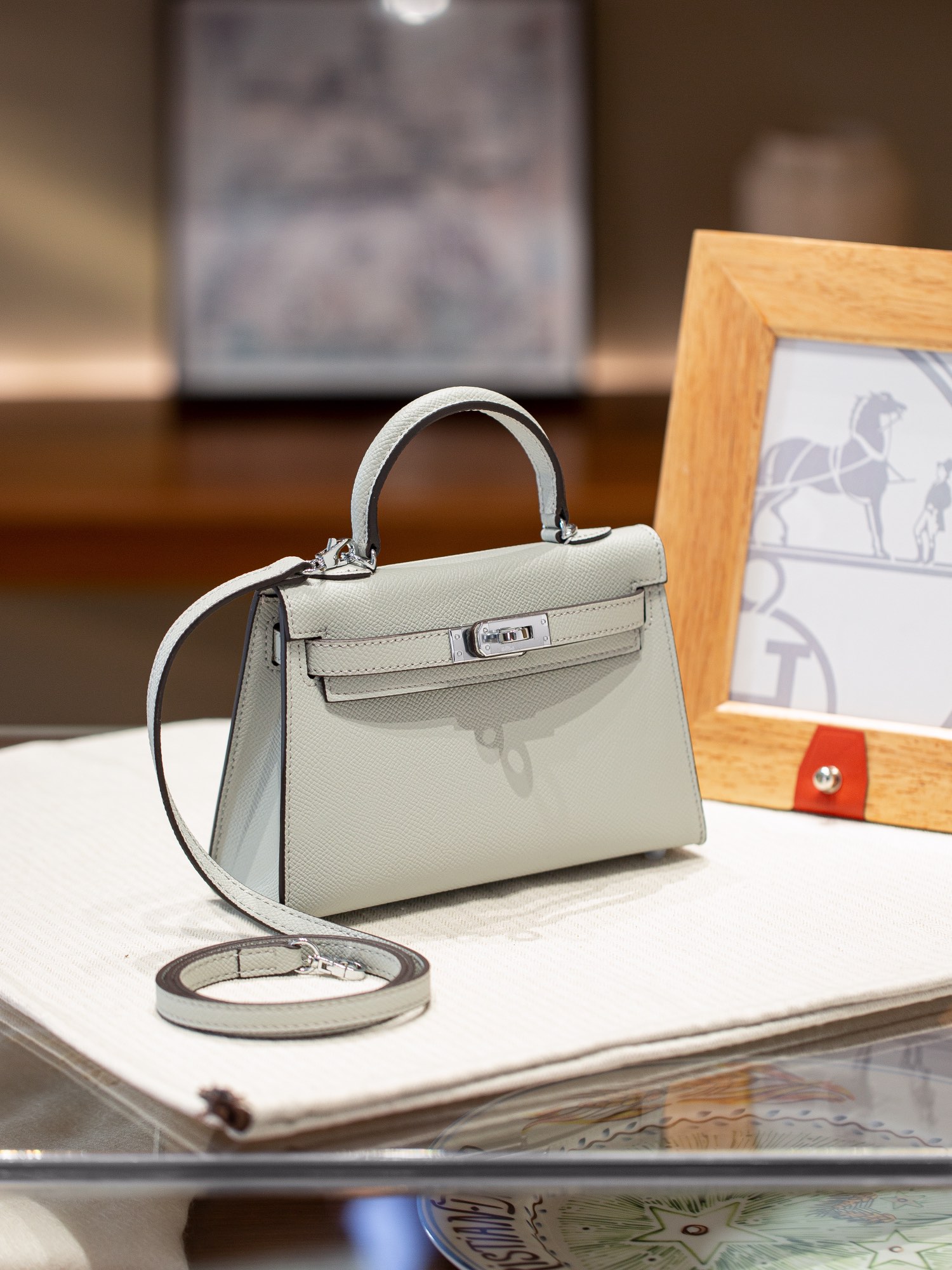 Hermès Kelly series light blue leather silver hardware shoulder strap handbag Hermès Kelly series light blue leather silver hardware shoulder strap handbag