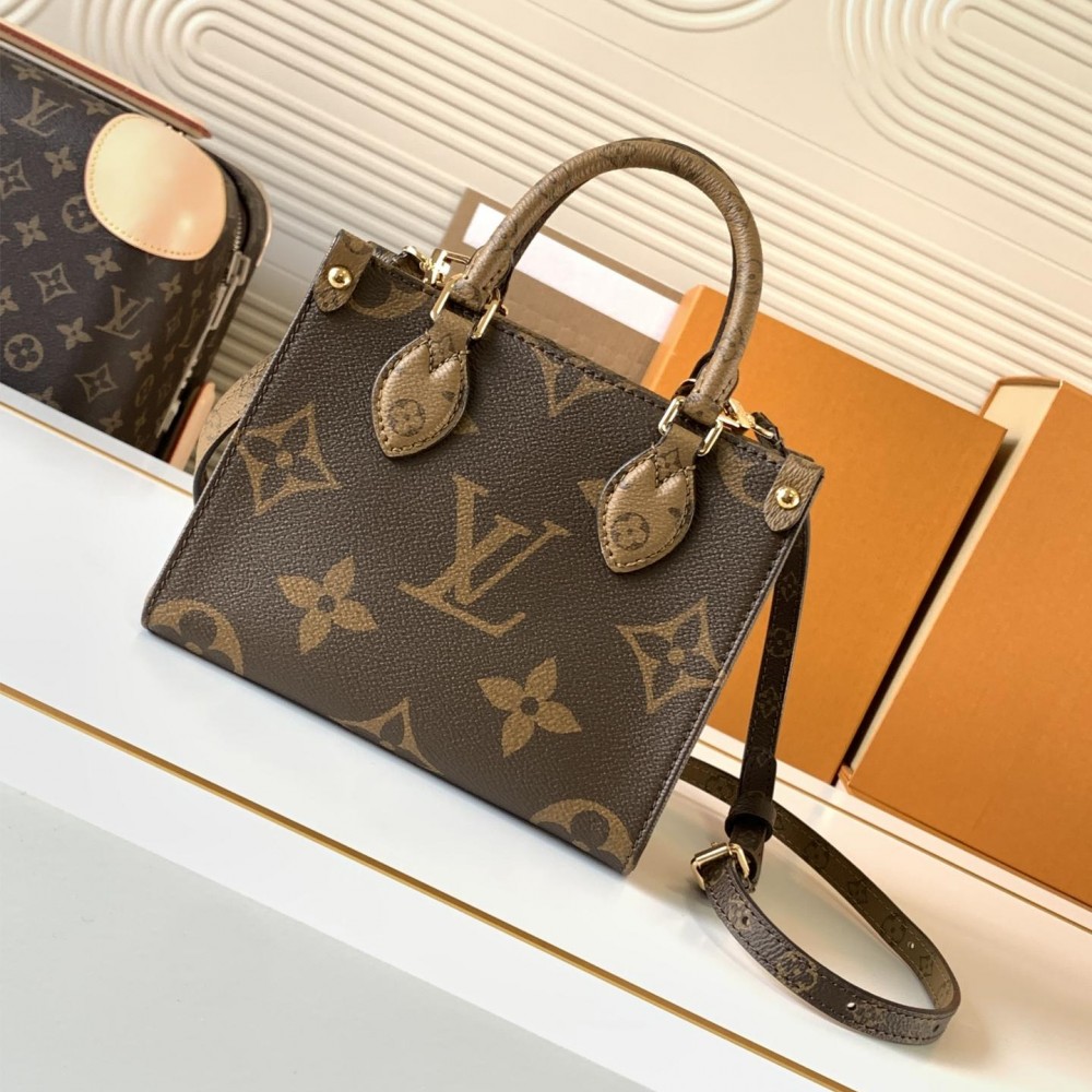 Louis Vuitton ONTHEGO EAST WEST Classic Small Textured Canvas Shoulder Strap Tote Louis Vuitton ONTHEGO EAST WEST Classic Small Textured Canvas Shoulder Strap Tote