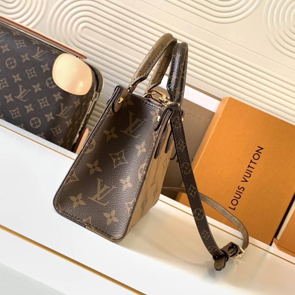 Louis Vuitton ONTHEGO EAST WEST Classic Small Textured Canvas Shoulder Strap Tote Louis Vuitton ONTHEGO EAST WEST Classic Small Textured Canvas Shoulder Strap Tote