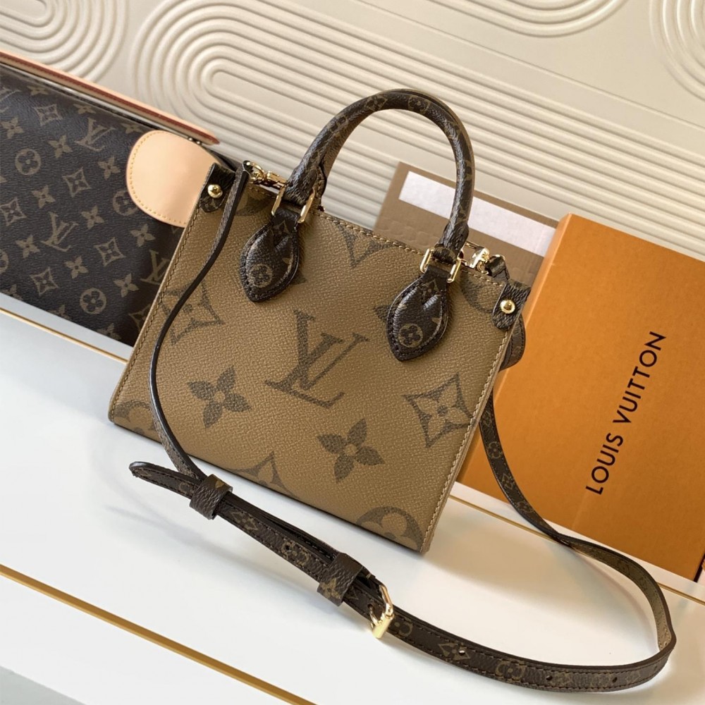 Louis Vuitton ONTHEGO EAST WEST Classic Small Textured Canvas Shoulder Strap Tote Louis Vuitton ONTHEGO EAST WEST Classic Small Textured Canvas Shoulder Strap Tote