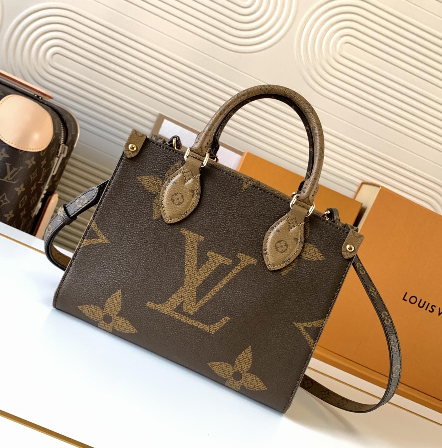 Louis Vuitton ONTHEGO EAST WEST Classic Medium Textured Canvas Shoulder Strap Tote Louis Vuitton ONTHEGO EAST WEST Classic Medium Textured Canvas Shoulder Strap Tote