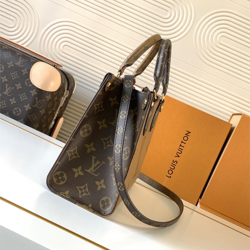 Louis Vuitton ONTHEGO EAST WEST Classic Medium Textured Canvas Shoulder Strap Tote Louis Vuitton ONTHEGO EAST WEST Classic Medium Textured Canvas Shoulder Strap Tote