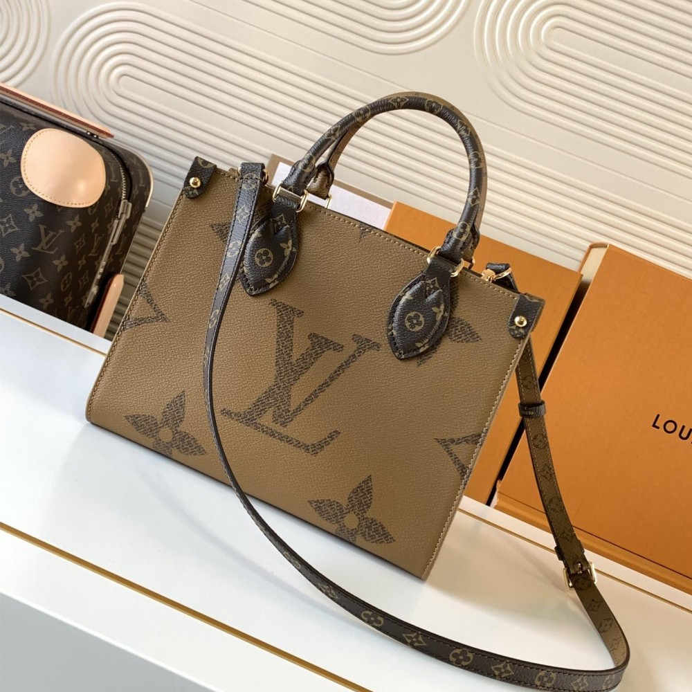 Louis Vuitton ONTHEGO EAST WEST Classic Medium Textured Canvas Shoulder Strap Tote Louis Vuitton ONTHEGO EAST WEST Classic Medium Textured Canvas Shoulder Strap Tote