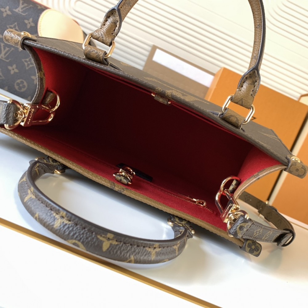 Louis Vuitton ONTHEGO EAST WEST Classic Medium Textured Canvas Shoulder Strap Tote Louis Vuitton ONTHEGO EAST WEST Classic Medium Textured Canvas Shoulder Strap Tote