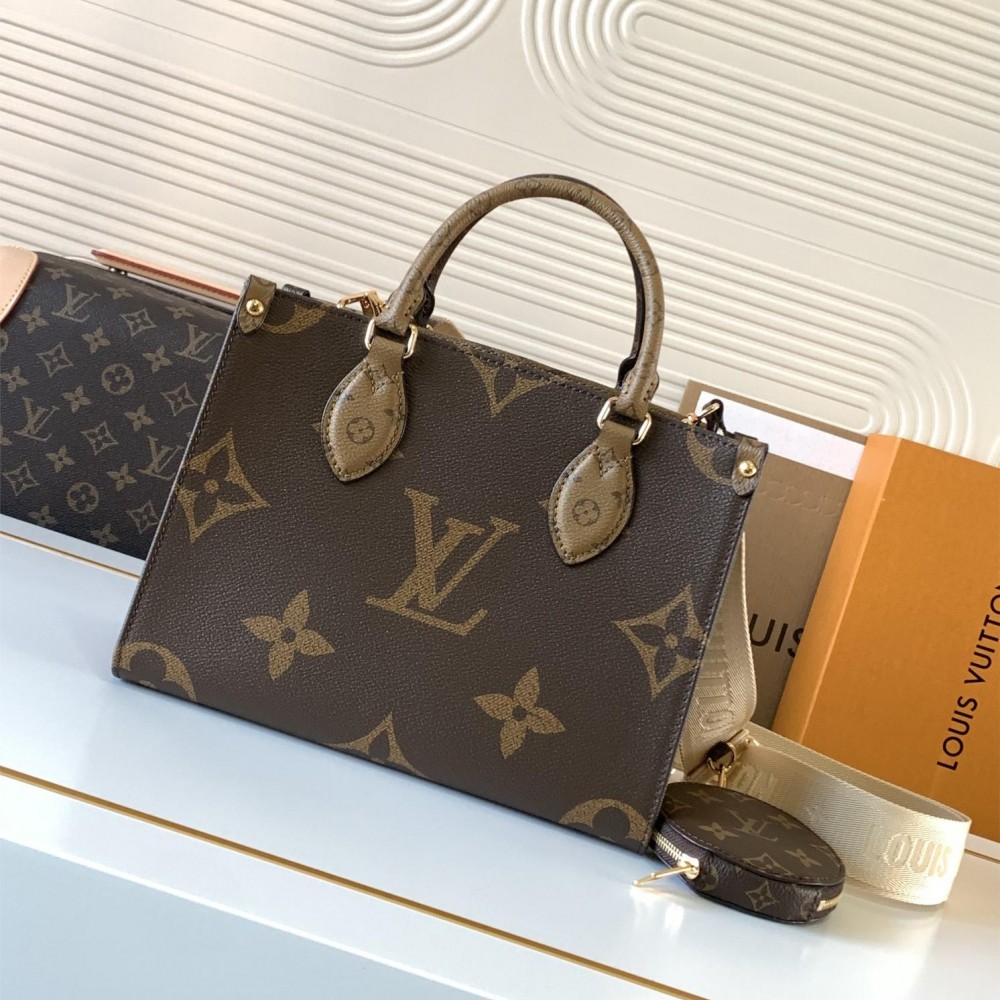 Louis Vuitton ONTHEGO EAST WEST Classic Medium Dark Canvas Textured Shoulder Strap Tote Louis Vuitton ONTHEGO EAST WEST Classic Medium Dark Canvas Textured Shoulder Strap Tote