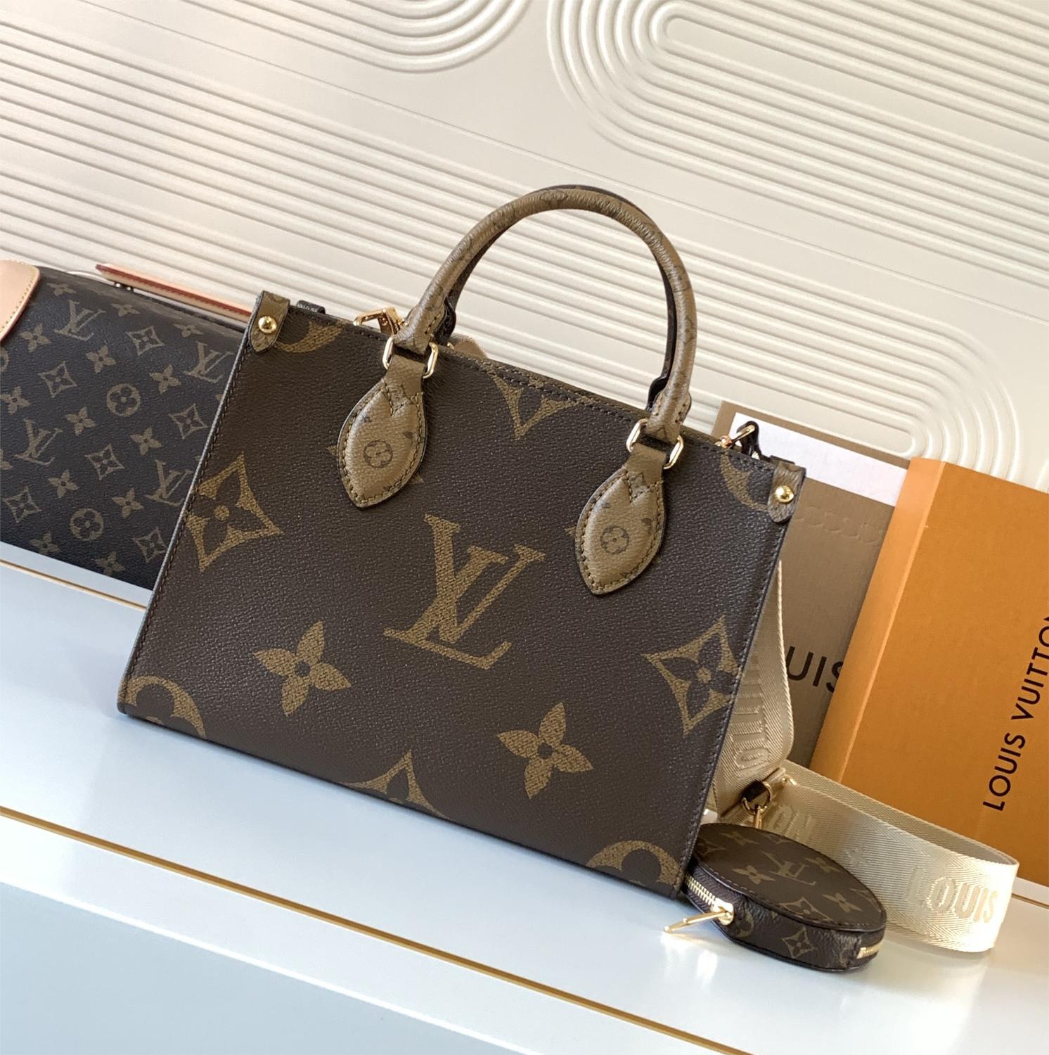 Louis Vuitton ONTHEGO EAST WEST Classic Medium Dark Canvas Textured Shoulder Strap Tote Louis Vuitton ONTHEGO EAST WEST Classic Medium Dark Canvas Textured Shoulder Strap Tote