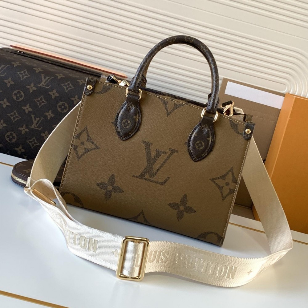 Louis Vuitton ONTHEGO EAST WEST Classic Medium Dark Canvas Textured Shoulder Strap Tote Louis Vuitton ONTHEGO EAST WEST Classic Medium Dark Canvas Textured Shoulder Strap Tote