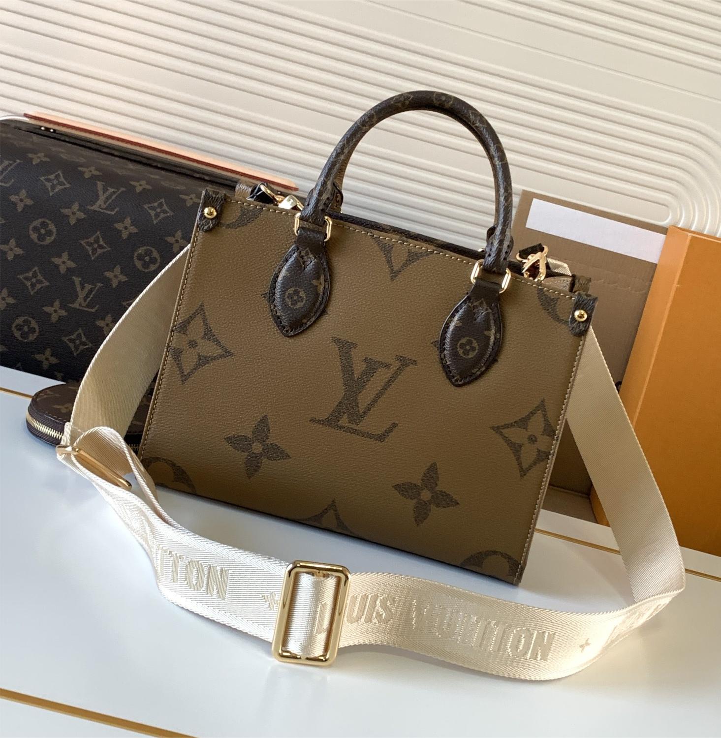 Louis Vuitton ONTHEGO EAST WEST Classic Medium Dark Canvas Textured Shoulder Strap Tote Louis Vuitton ONTHEGO EAST WEST Classic Medium Dark Canvas Textured Shoulder Strap Tote