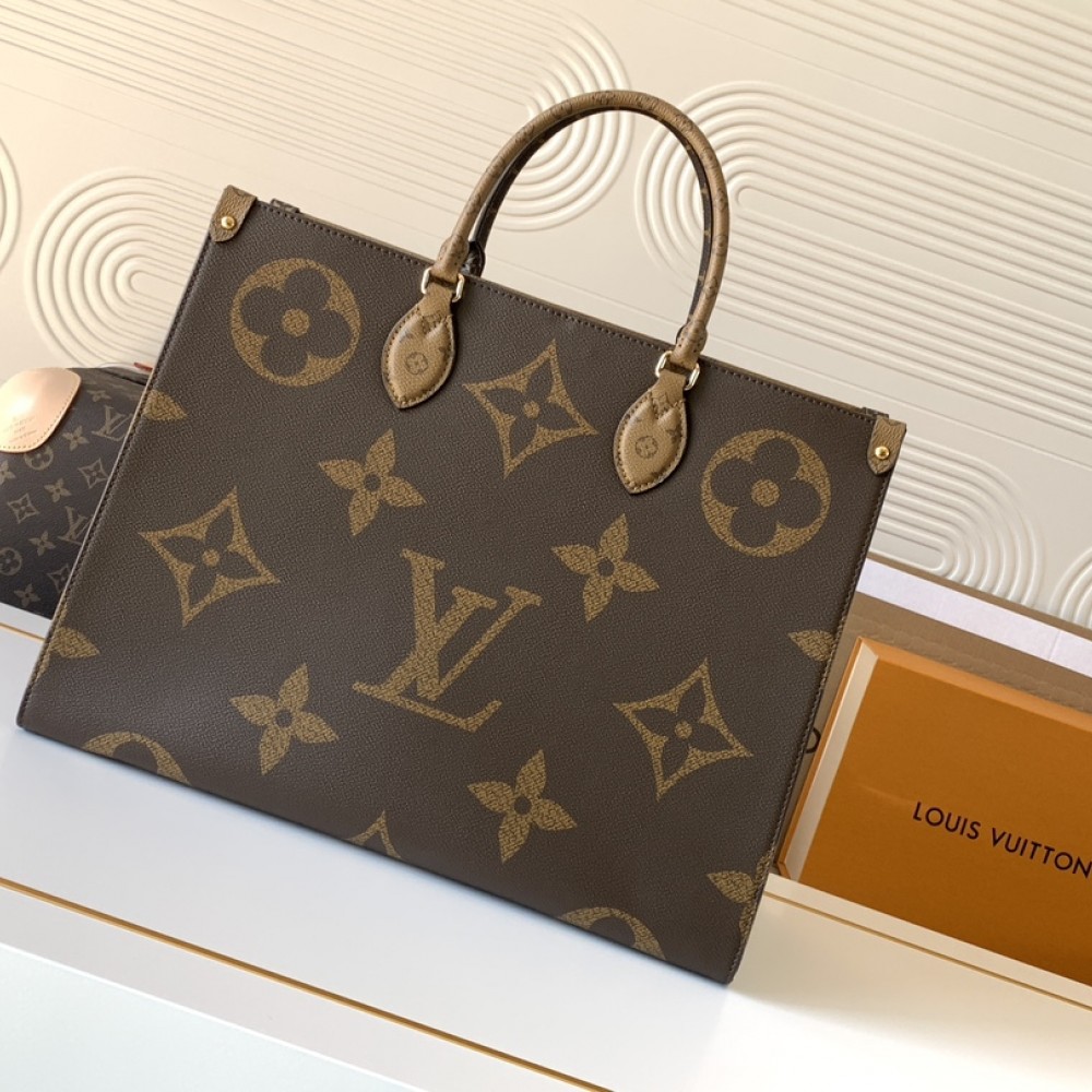 Louis Vuitton ONTHEGO EAST WEST Classic Large Dark Canvas Textured Shoulder Tote Louis Vuitton ONTHEGO EAST WEST Classic Large Dark Canvas Textured Shoulder Tote