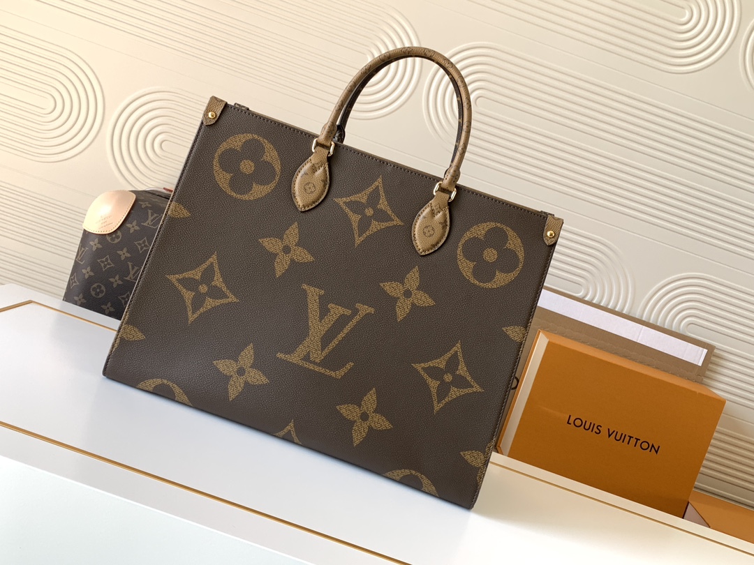 Louis Vuitton ONTHEGO EAST WEST Classic Large Dark Canvas Textured Shoulder Tote Louis Vuitton ONTHEGO EAST WEST Classic Large Dark Canvas Textured Shoulder Tote
