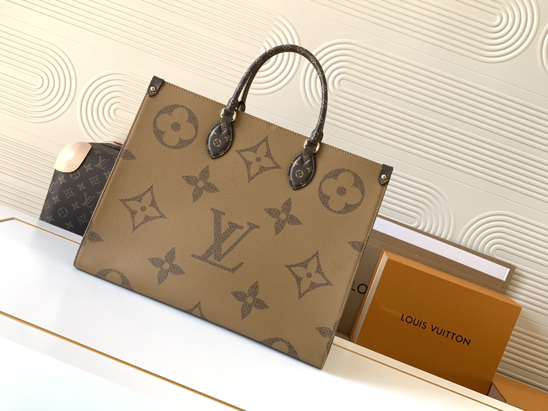 Louis Vuitton ONTHEGO EAST WEST Classic Large Dark Canvas Textured Shoulder Tote Louis Vuitton ONTHEGO EAST WEST Classic Large Dark Canvas Textured Shoulder Tote